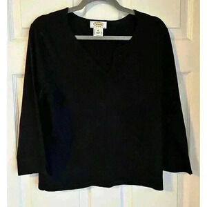Talbots Top Womens Med Petite Black Sleeveless V Neck Silk Blend Stretch 3/4